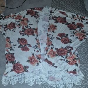 Charlotte Russe Floral Cardigan with Lace Edging
